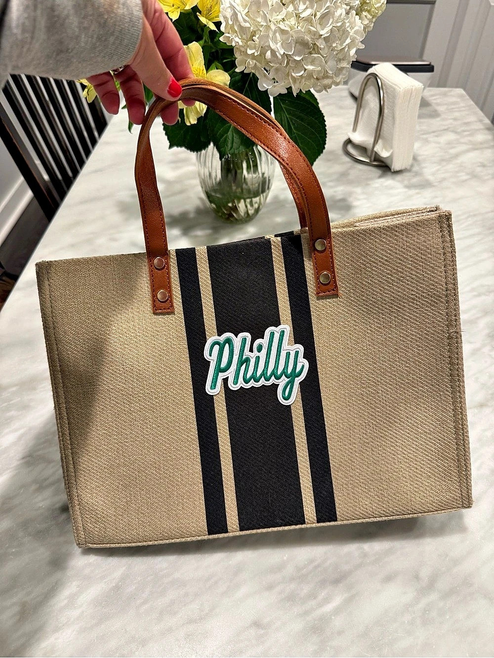Philadelphia Patch Canvas Tote Bag Brown & Black